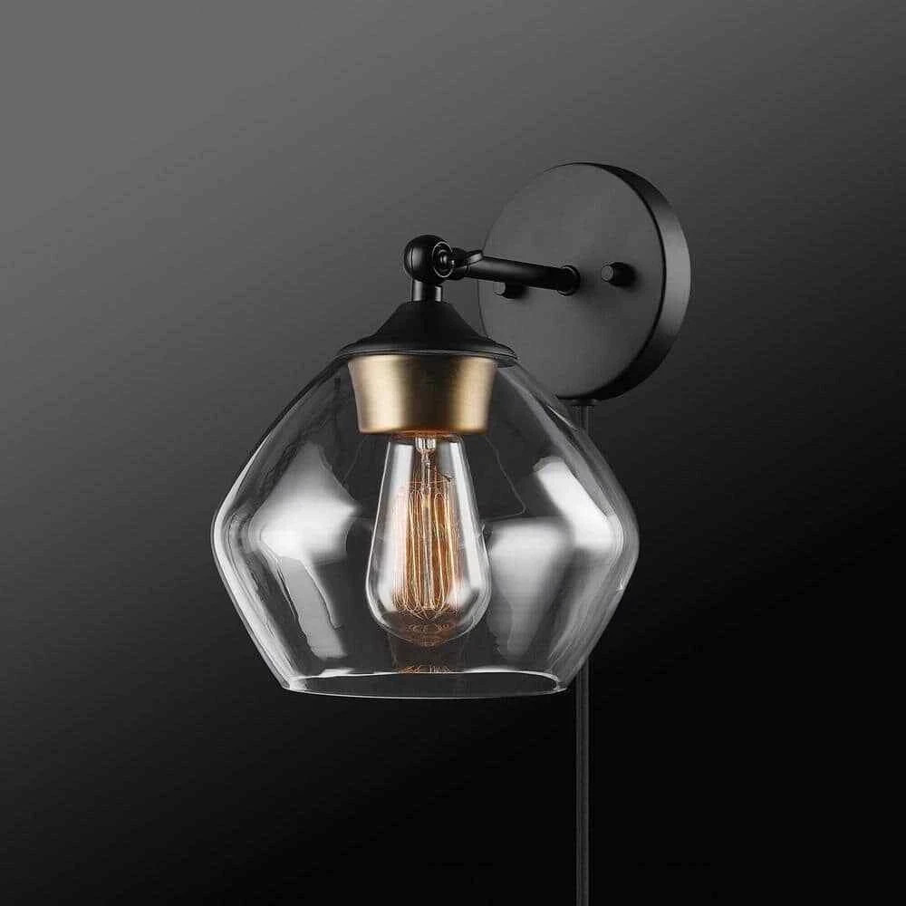 Globe Electric Brown 1-Light Black and Gold Wall Sconce, Plug-In or Hardwired