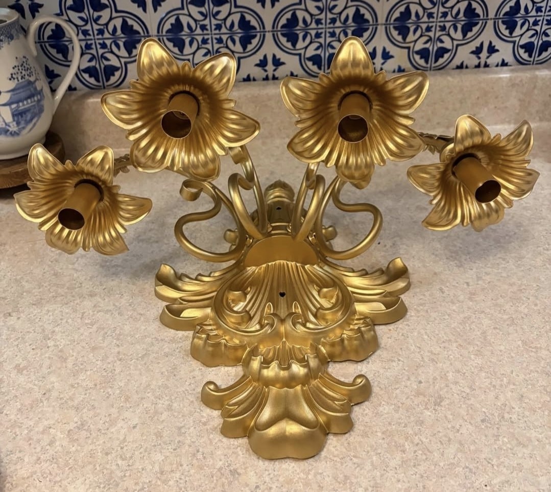 Gold Baroque 4-Candle Wall Sconce Roman Fountain Victorian Candlestick Decor