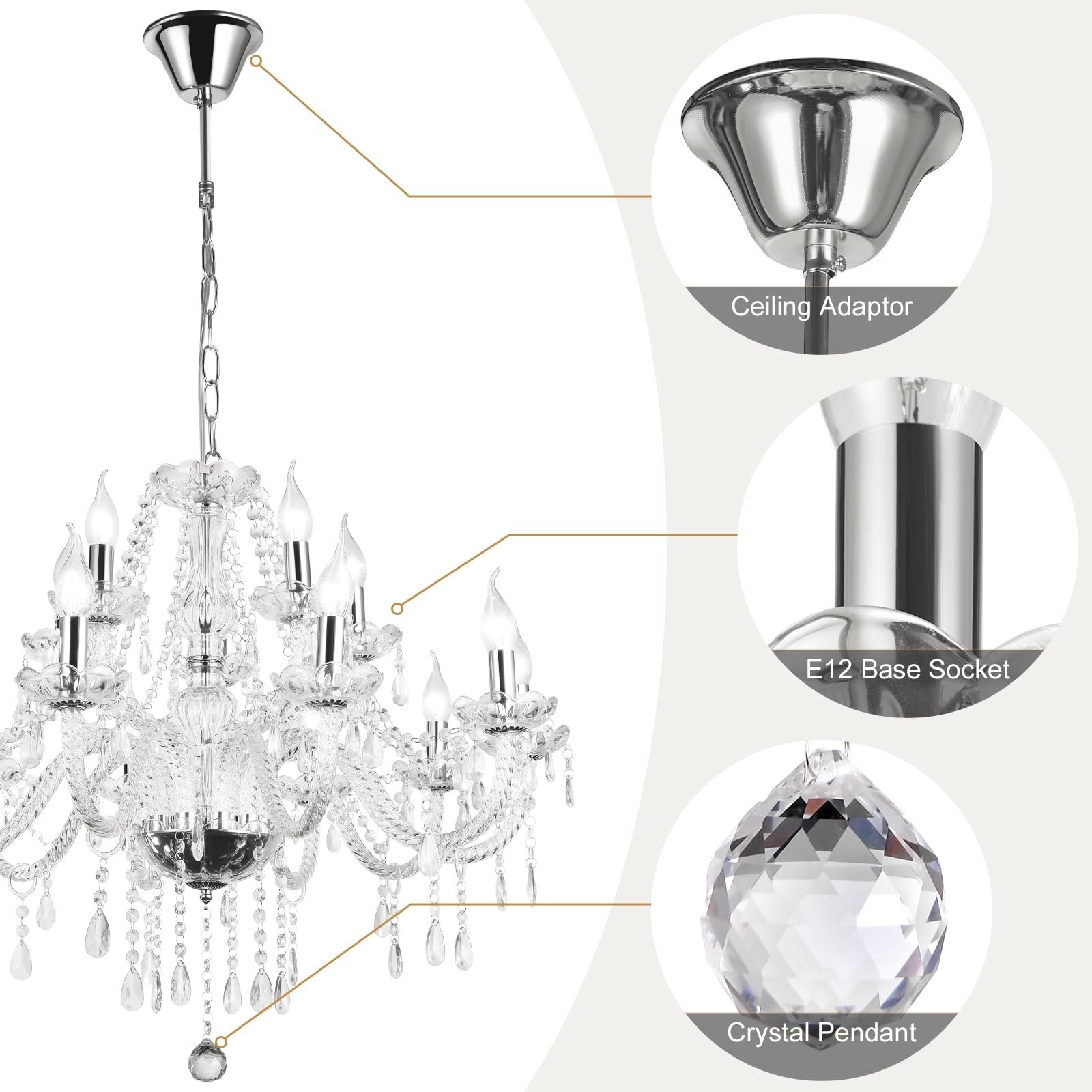 Modern Elegant 8 Lights K9 Crystal Glass Chandelier Pendant Ceiling Lighting …