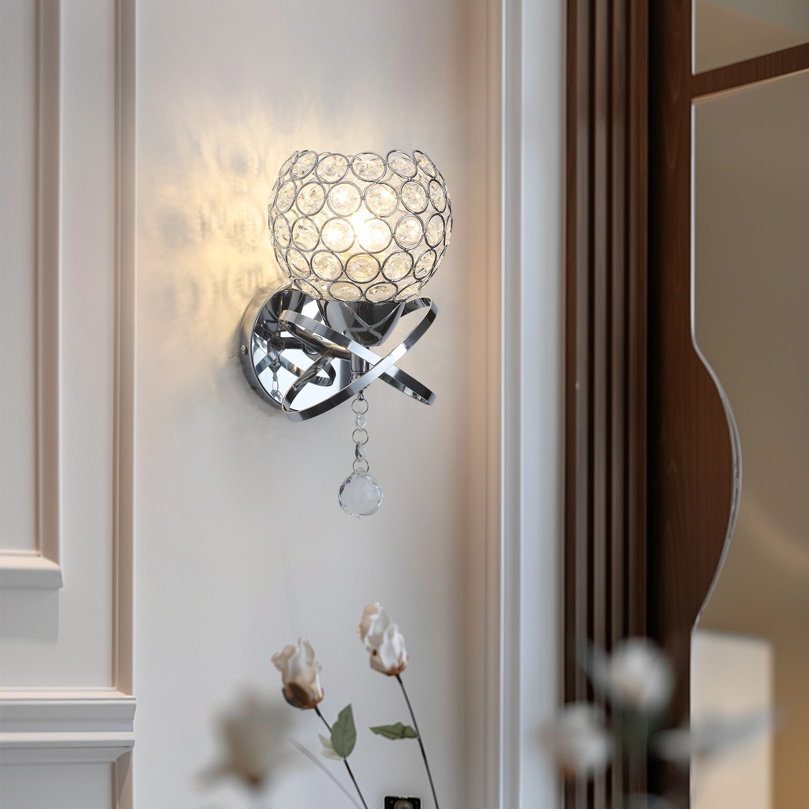 (Free Bulbs*2) Crystal Wall Sconces 2-Pack E26 Hardwired Christmas Gift