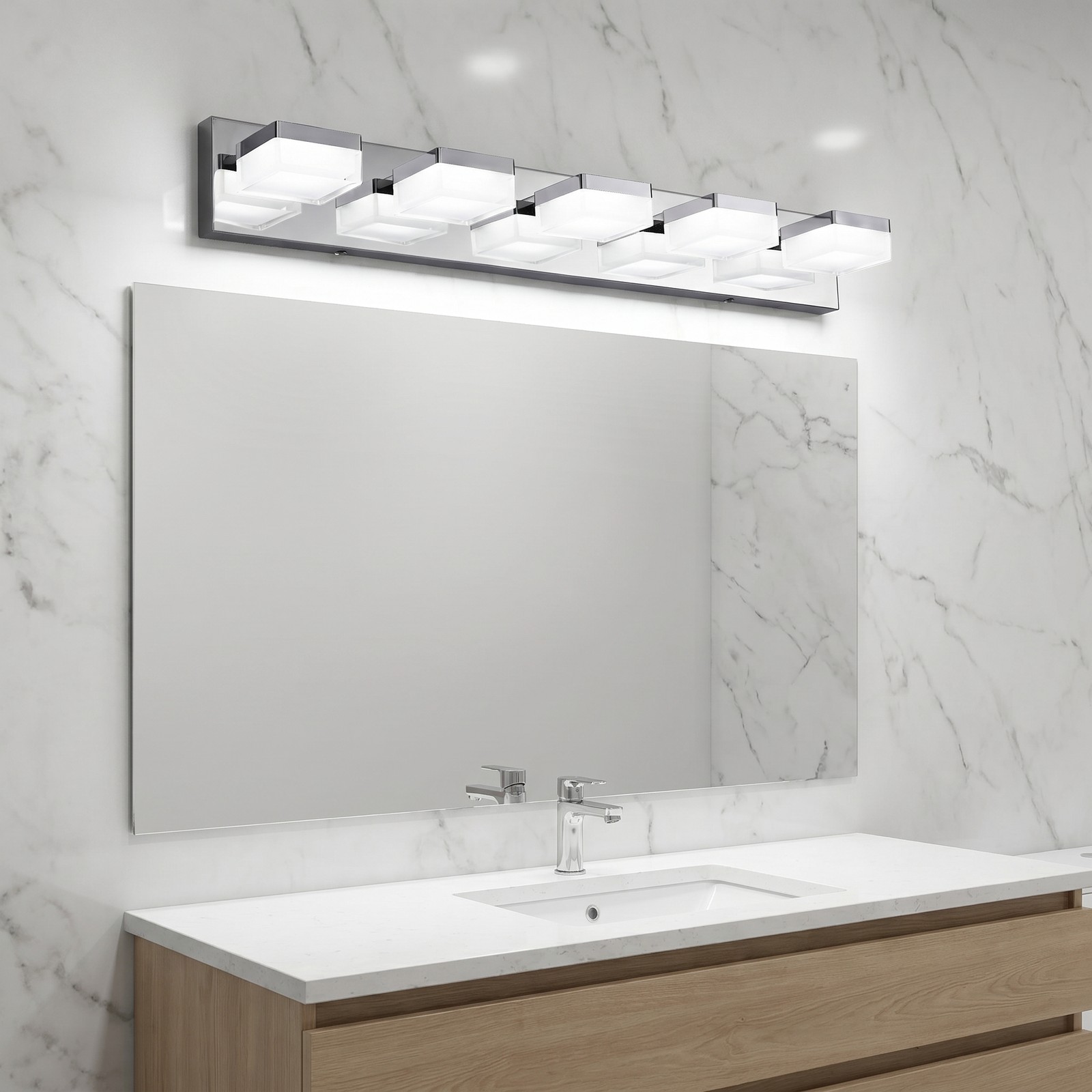 31» Modern Chrome Vanity Light 5 Lights LED Bathroom Mirror Wall Sconce Fixture