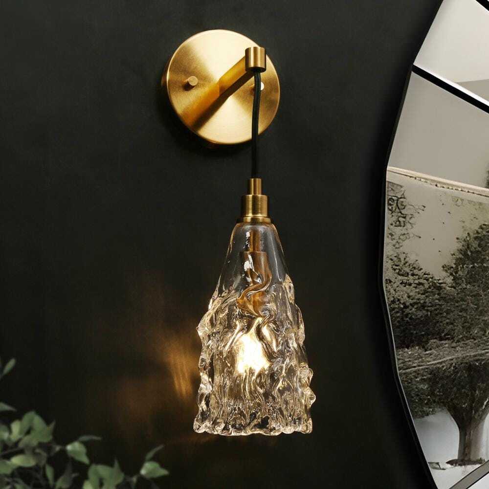 Uolfin Transitional Wall Sconce Wall Light w/ Bell Crystal Shade for Bed or Bath