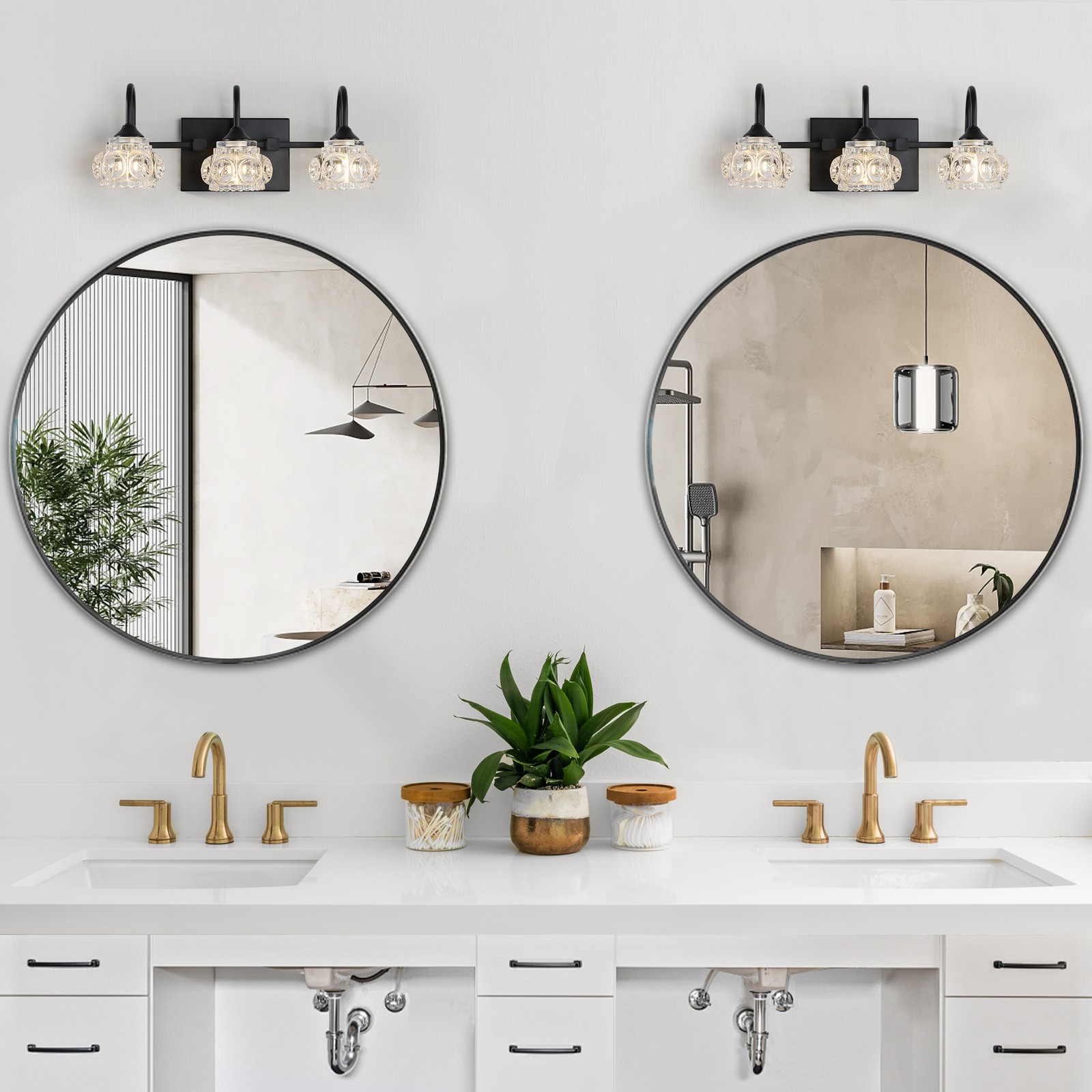 17″ Vanity Light 3 Lights Crystal Wall Lamp Bathroom Mirror Sconce Fixture Black
