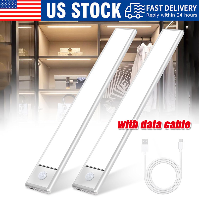 LED Motion Sensor Under Cabinet Closet Light USB Rechargeable Kitchen Lamp Strip