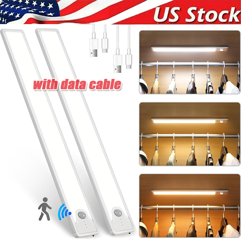 LED Motion Sensor Under Cabinet Closet Light USB Rechargeable Kitchen Lamp Strip