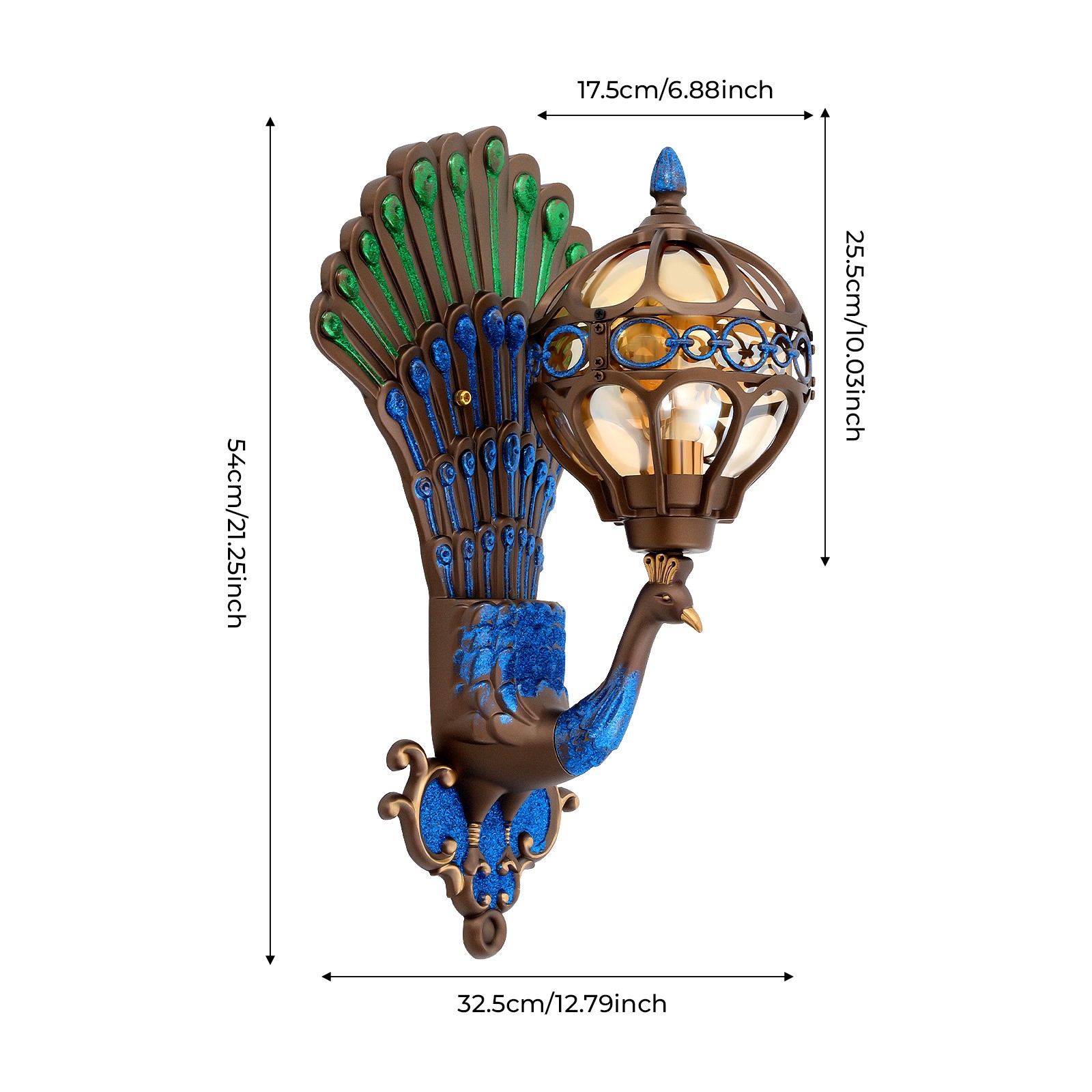E26 Antique Vintage Peacock Wall Light Waterproof Fixture Wall Sconce Porch Lamp