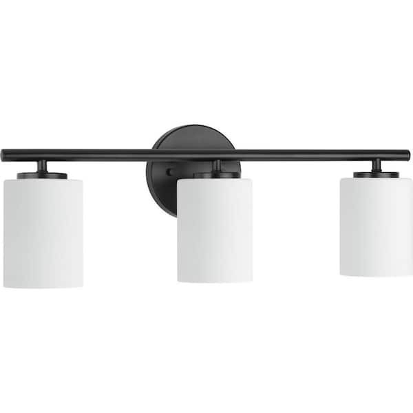Progress Lighting Replay Collection 22″ 3-Light Black Etched Glass Vanity Light