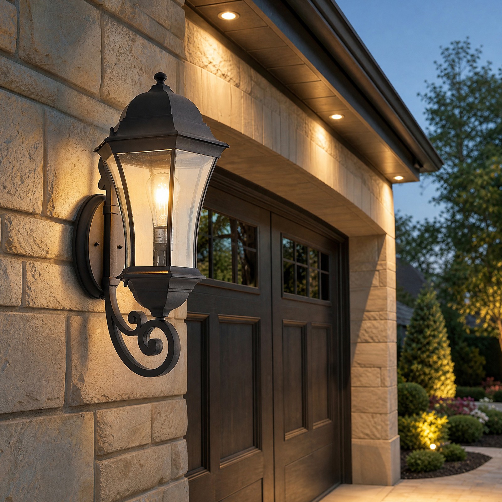 27″ Outdoor Wall Light Dusk to Dawn Porch Sconce Exterior Aluminum Fixture Black