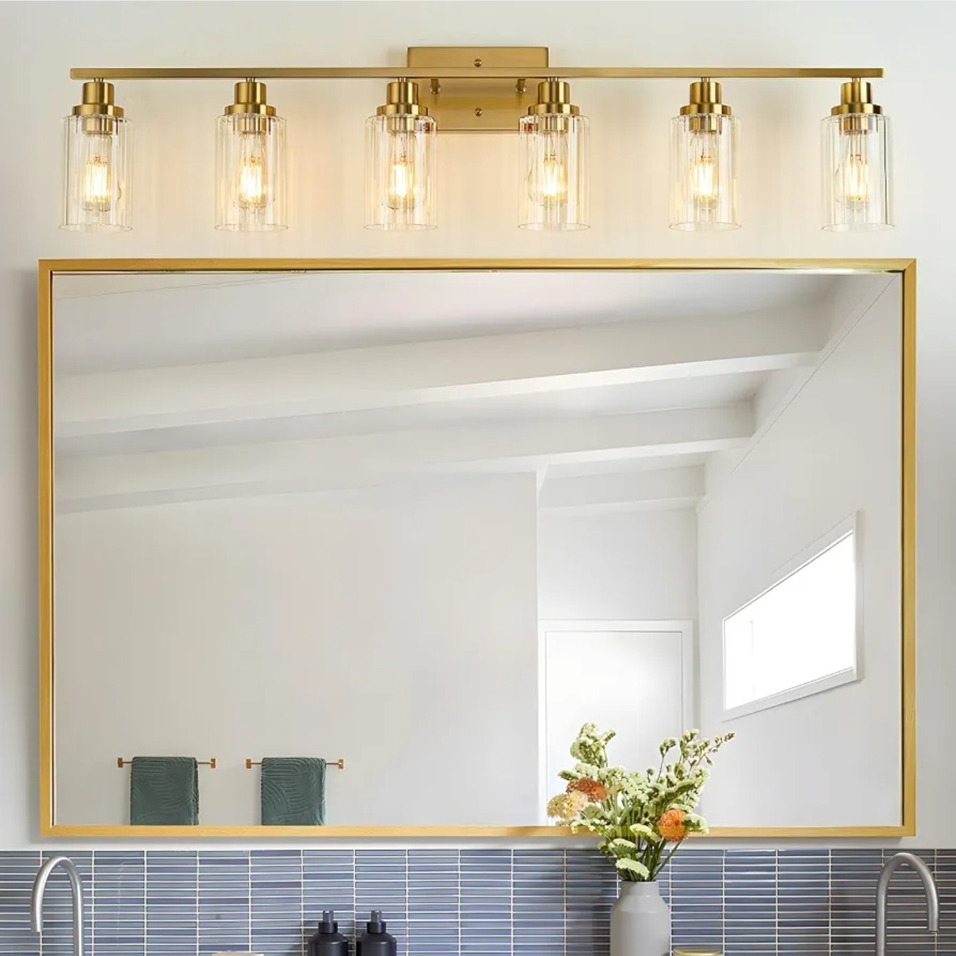 Jonsi Gold Vanity Light Fixture, 6 Light Brushed Gold Bathroom Vanity Light