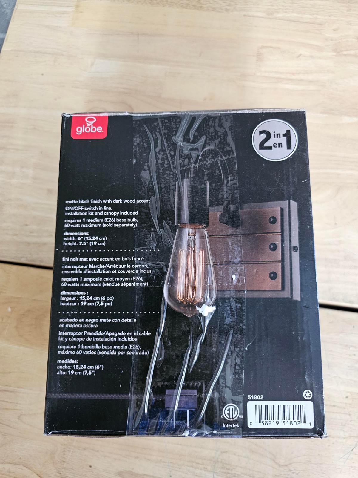 Globe Electric Williams 6″ 1-Light Matte Black Wall Sconce Plugin or Hardwire