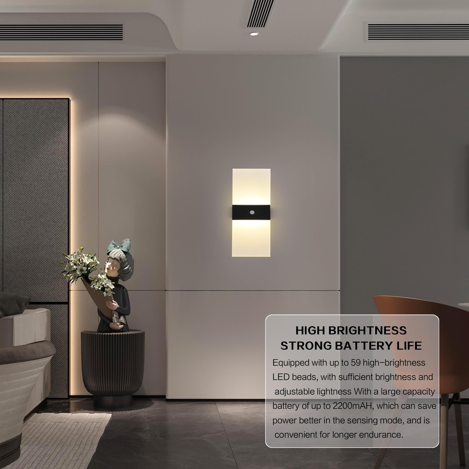 Wireless Rechargeable Wall Sconce Set of 2 with Motion Sensor