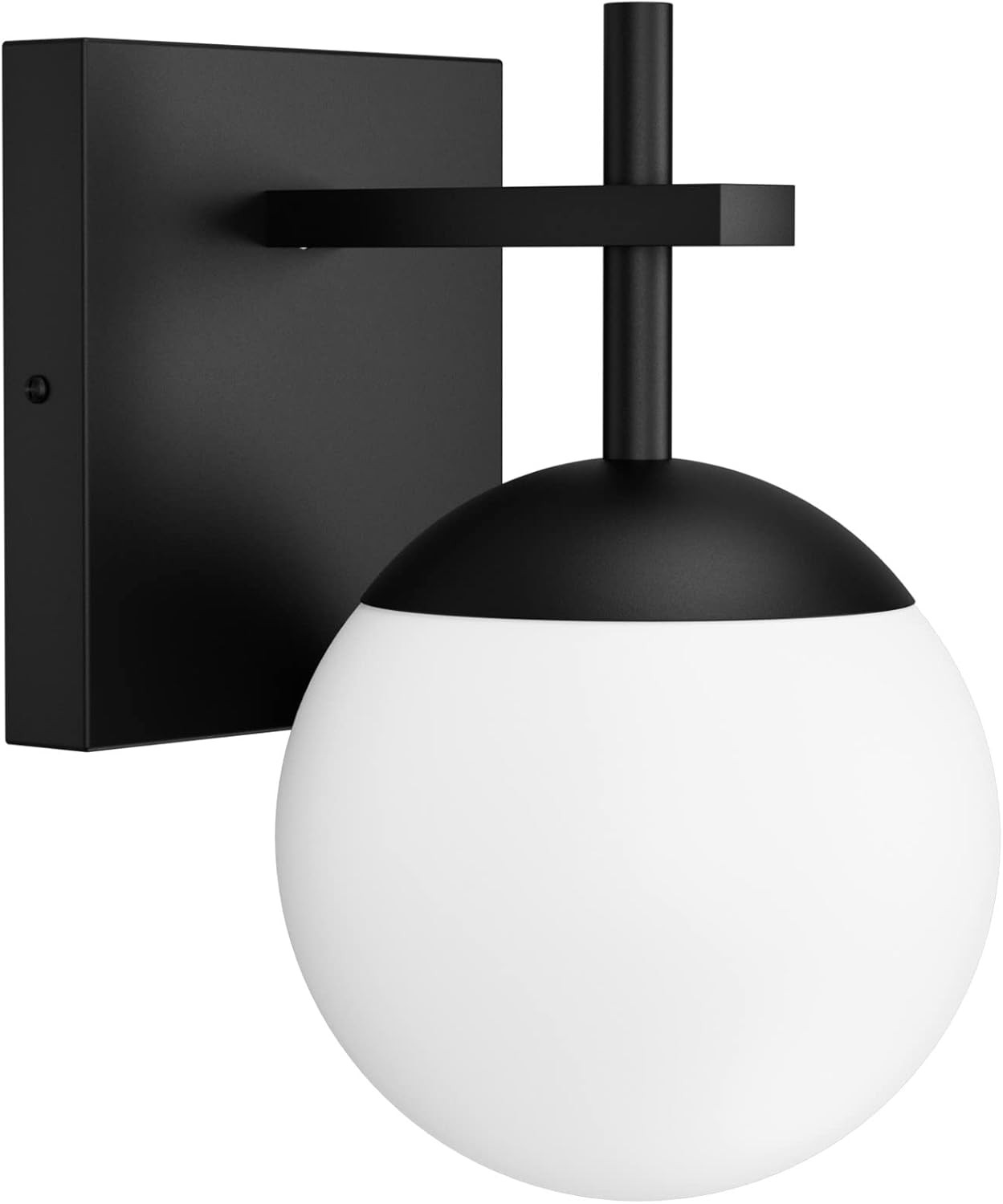 Mid Century Matte Black Wall Sconce with Milky Glass for Home Decor