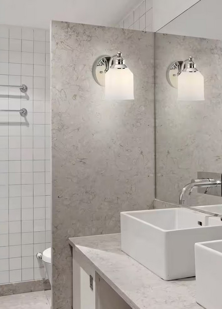JONATHAN Y Lydia 5.13 in. 1-Light Iron/Frosted Glass LED Chrome Vanity Light