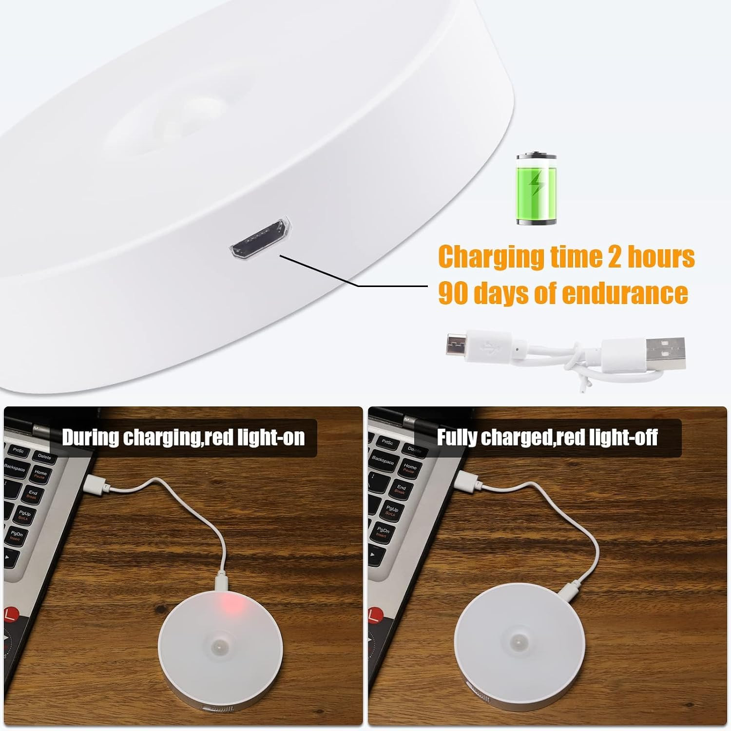 Led Motion Sensor Light USB Rechargeable PIR Wall Cabinet Stair Night Light Lamp