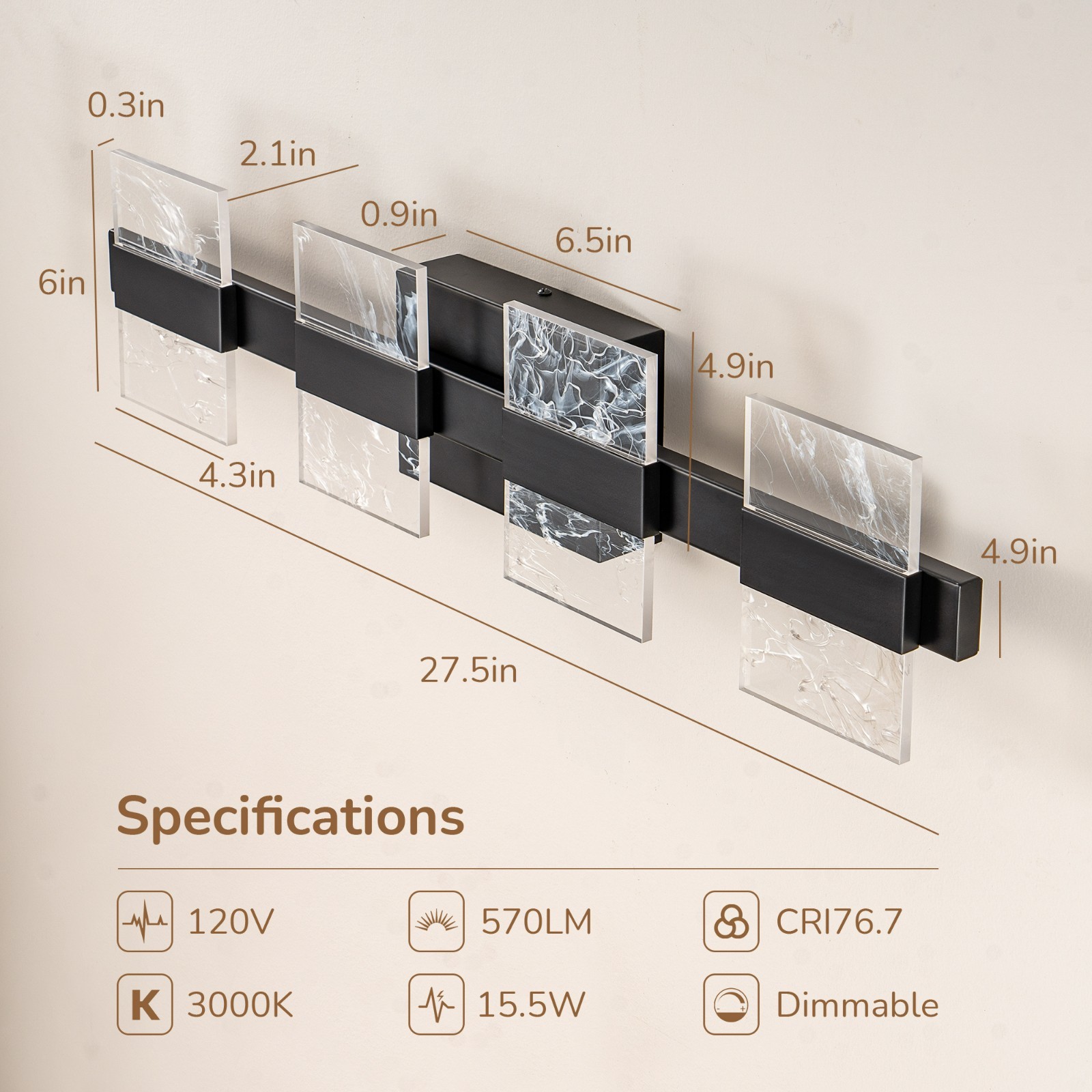 EDISHINE 27.5″ Dimmable LED Wall Sconce,Matte Black,Ultra Slim 2.1″ Depth,Modern