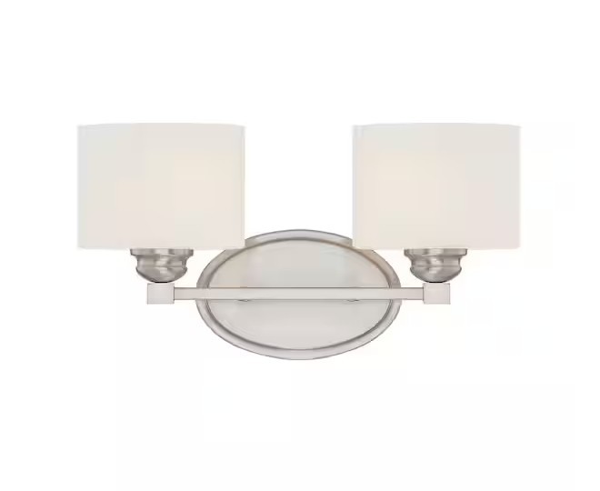 Savoy House Kane 16 in. W x 8.5 in. H 2-Light Satin Nickel Bathroom Etched Glass