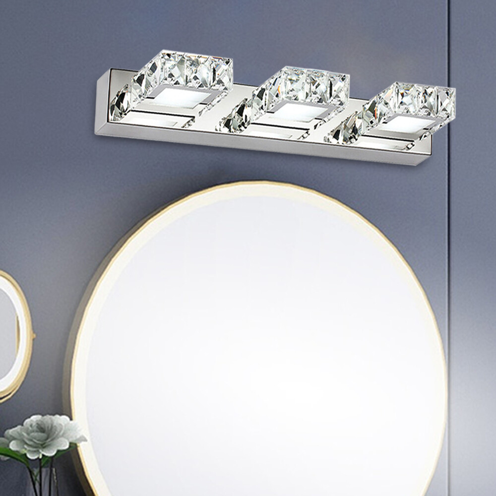 3 Square Lights Modern Bathroom Vanity Light LED Crystal Mirror Front Wall Lamp