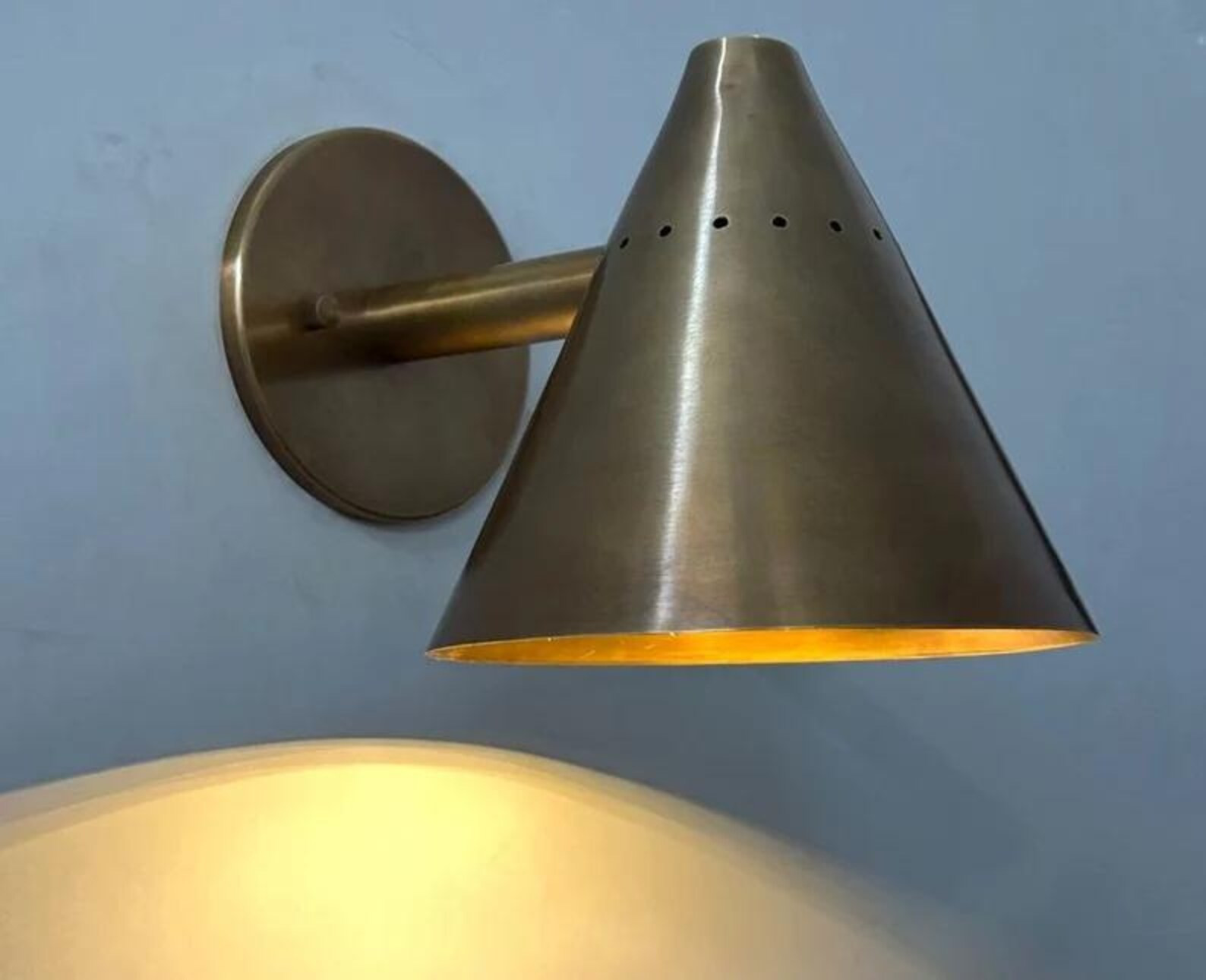 Mid Century Raw Brass Wall Scone Italian Style Cone Shade Stilnovo Fixtures