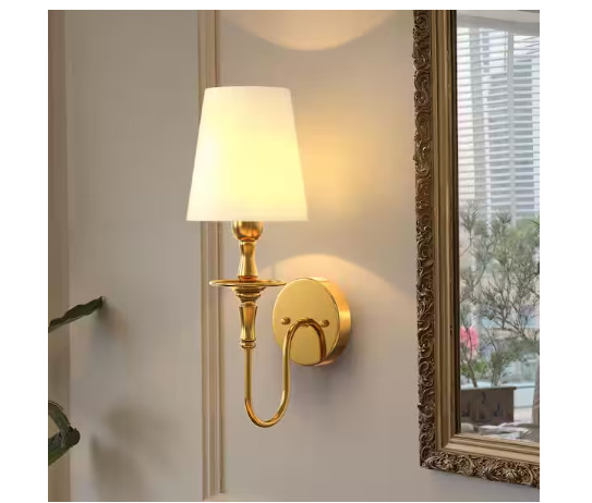 2-Pack YANSUN 1-Light Retro Gold Wall Sconce Fabric Shade Bedroom Hallway Light