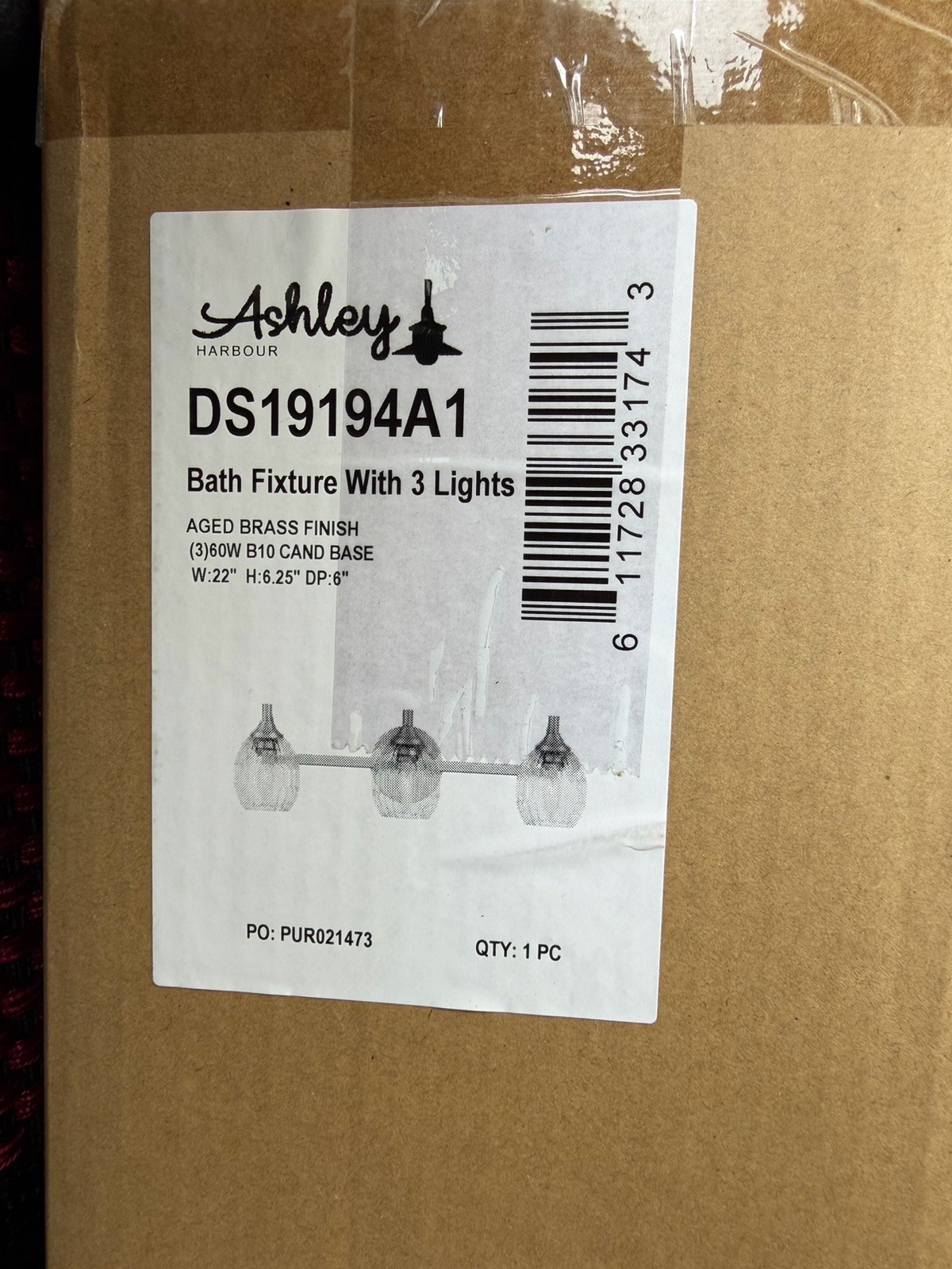 Ashley Harbour DS19194A1 Joie 22 in 3 Light Aged Brass Vanity Light