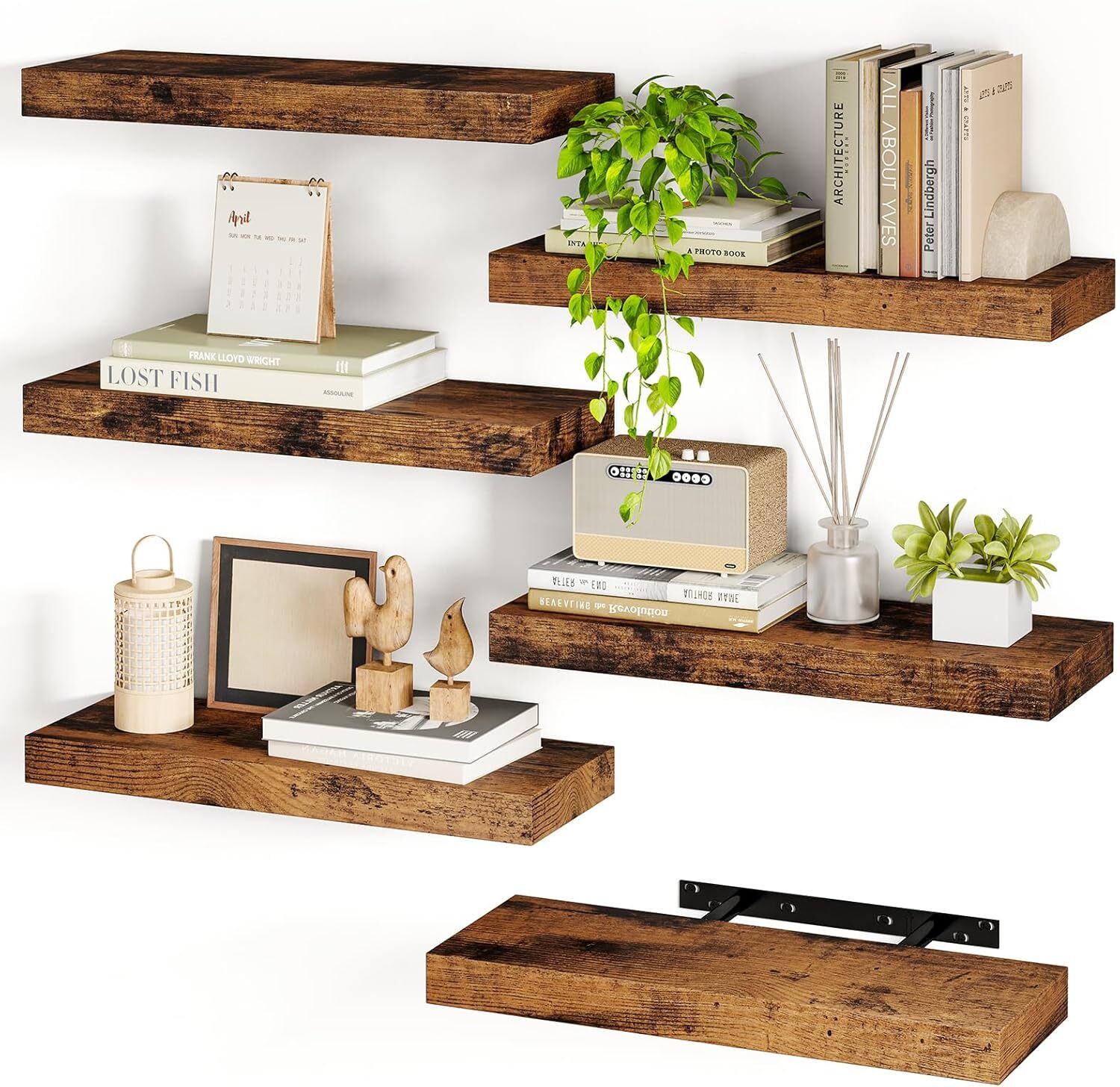 15.8in Floating Shelves, Set of 6 Wood Shelves, Farmhouse Shelf Wall Decor