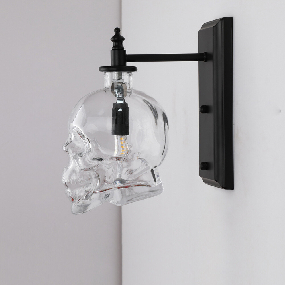 Vintage 7W LED Wall Mounted Lamp Fixture Glass Skull Light E14 Bulb Dining Room