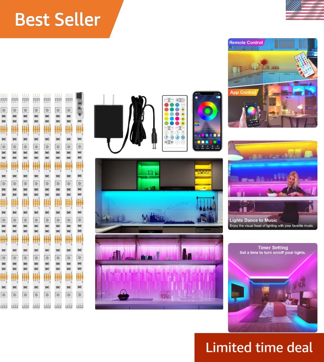 Versatile 8 PCS RGB LED Strips | App & Remote Controlled 13ft Lighting Solution
