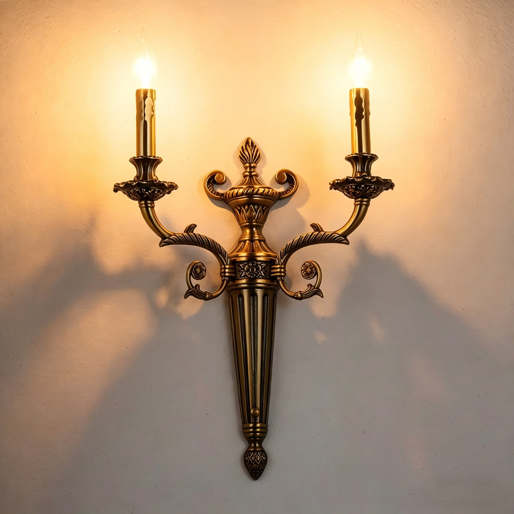 Antique Brass Candle Style Wall Sconce 2 Light Vintage Decor Wall Lamp Entryway