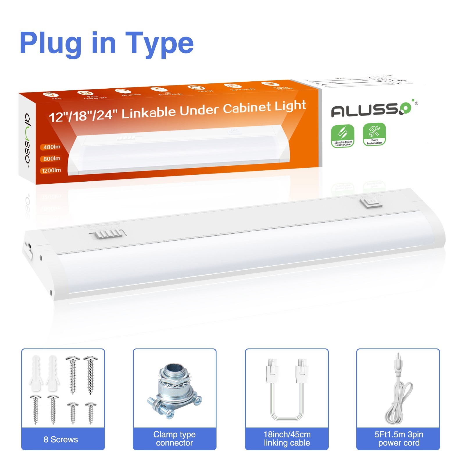 12»/18»/24» Under Cabinet Lighting Linkable 5CCT Dimmable Wired/Plug in Lamp