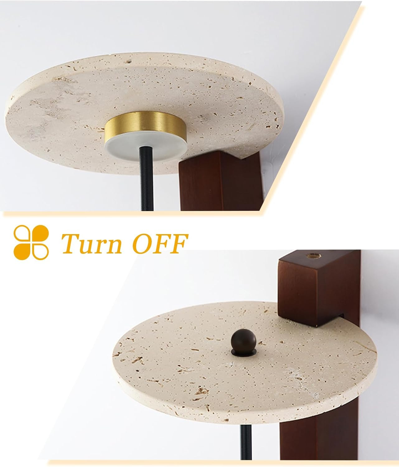 Yellow Travertine Wall Sconce, 15.7″ Japanese Vintage Wabi Sabi Light Fixture wi
