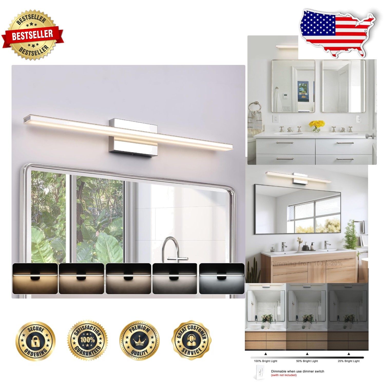 Energy Efficient Modern Vanity Light Bar 31.5″ 24W 5CCT Dimmable Matte Black