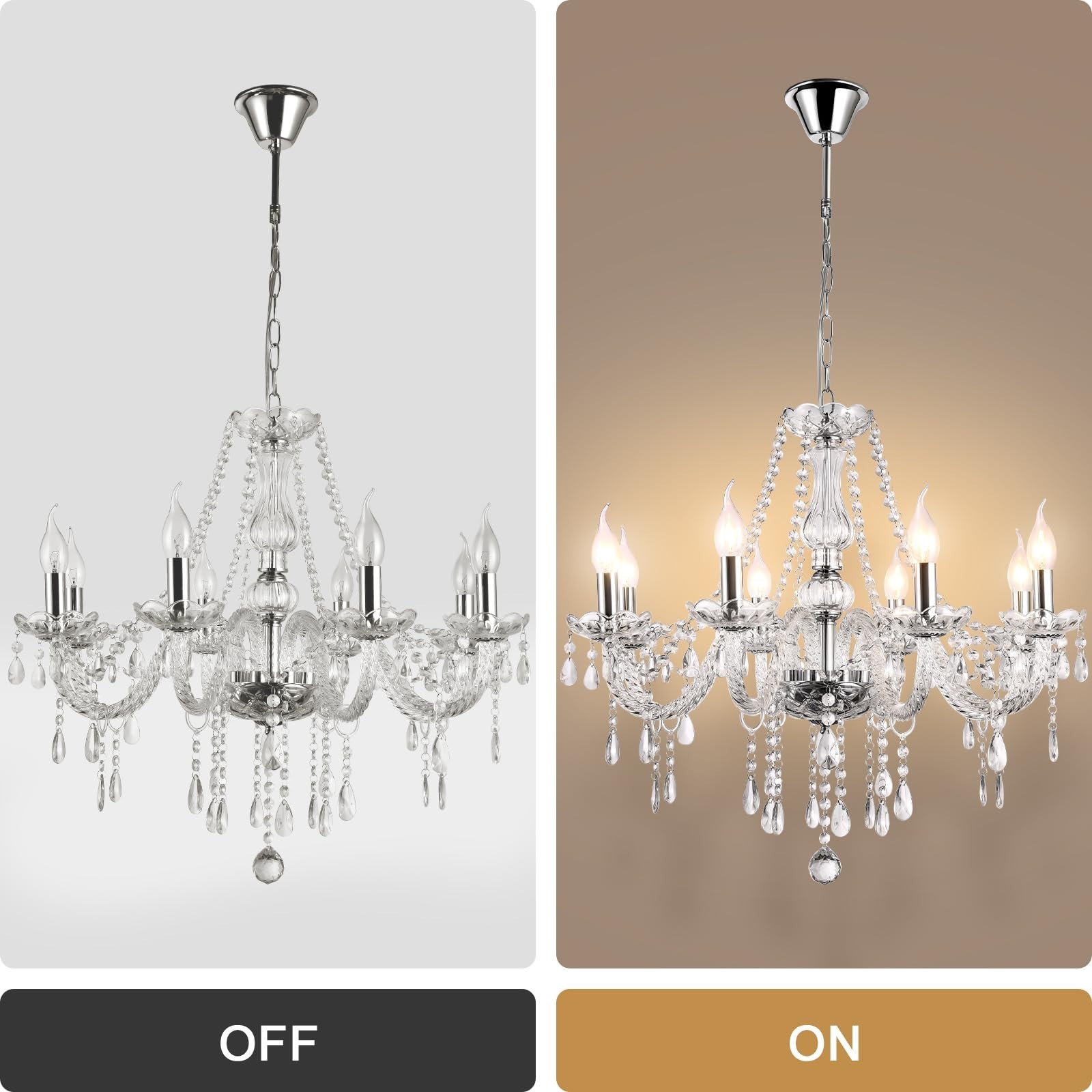 Modern Elegant 8 Lights K9 Crystal Glass Chandelier Pendant Ceiling Lighting …