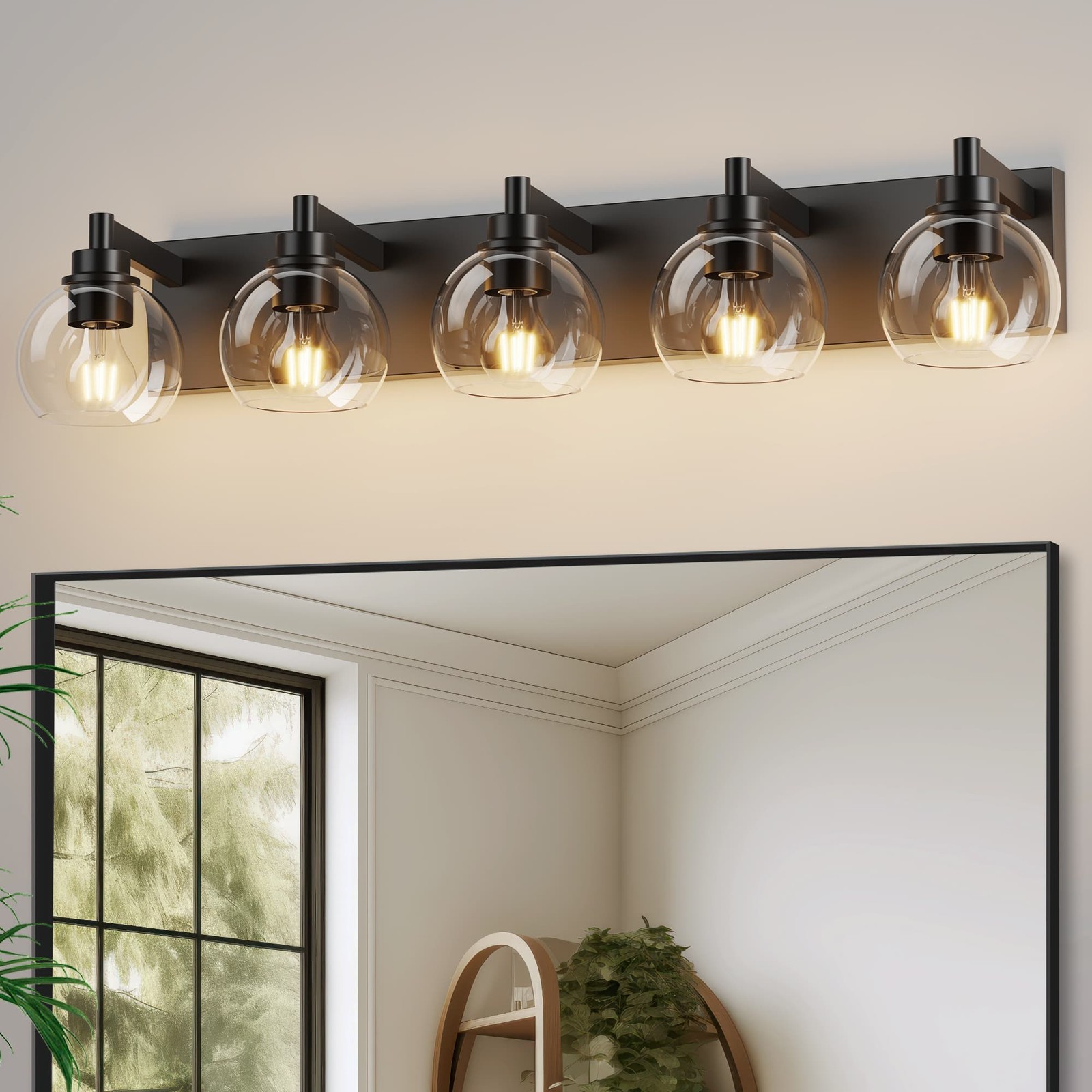 34in 5-Light Black Wall Vanity Light Bathroom Bedroom Dresser Decor Lamp