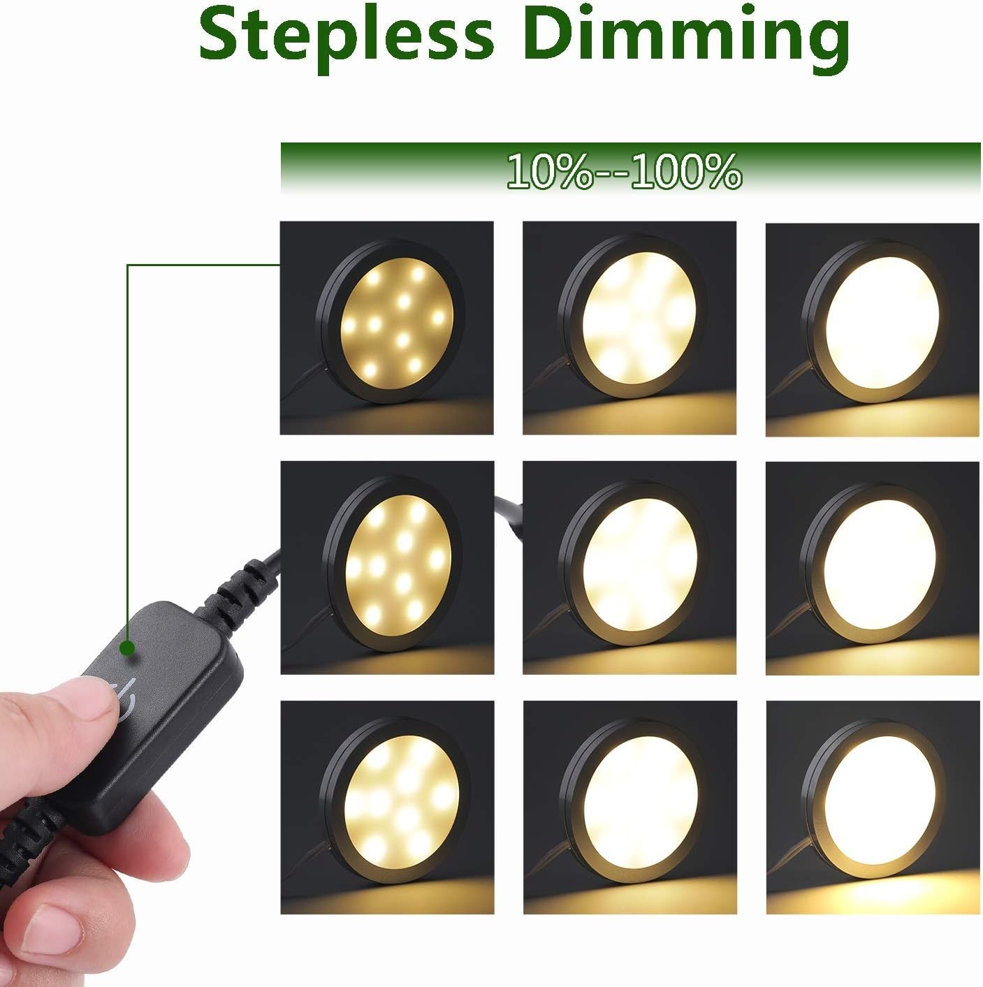 under Cabinet LED Black Cover Puck Lighting Kit with Touch Dimmer Switch