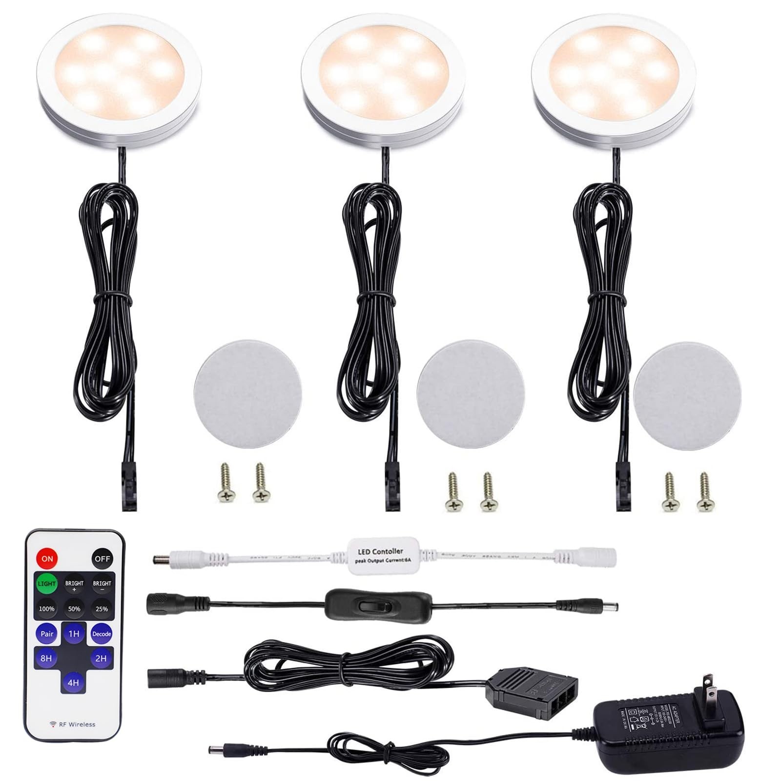 12V LED Under Cabinet Lights Black Cord Puck Lights Remote for Kitchen Counter