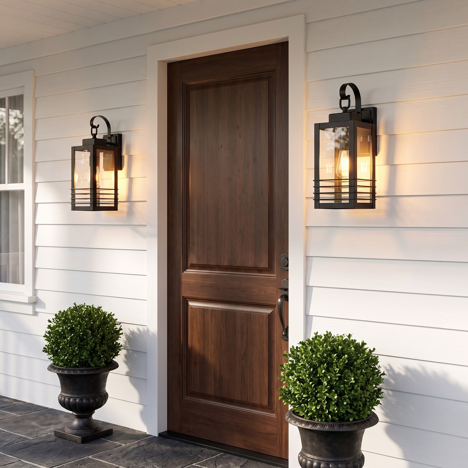 2 Pack 18″ Outdoor LED Wall Light Thick Metal Black Porch Mount Sconce Fixture