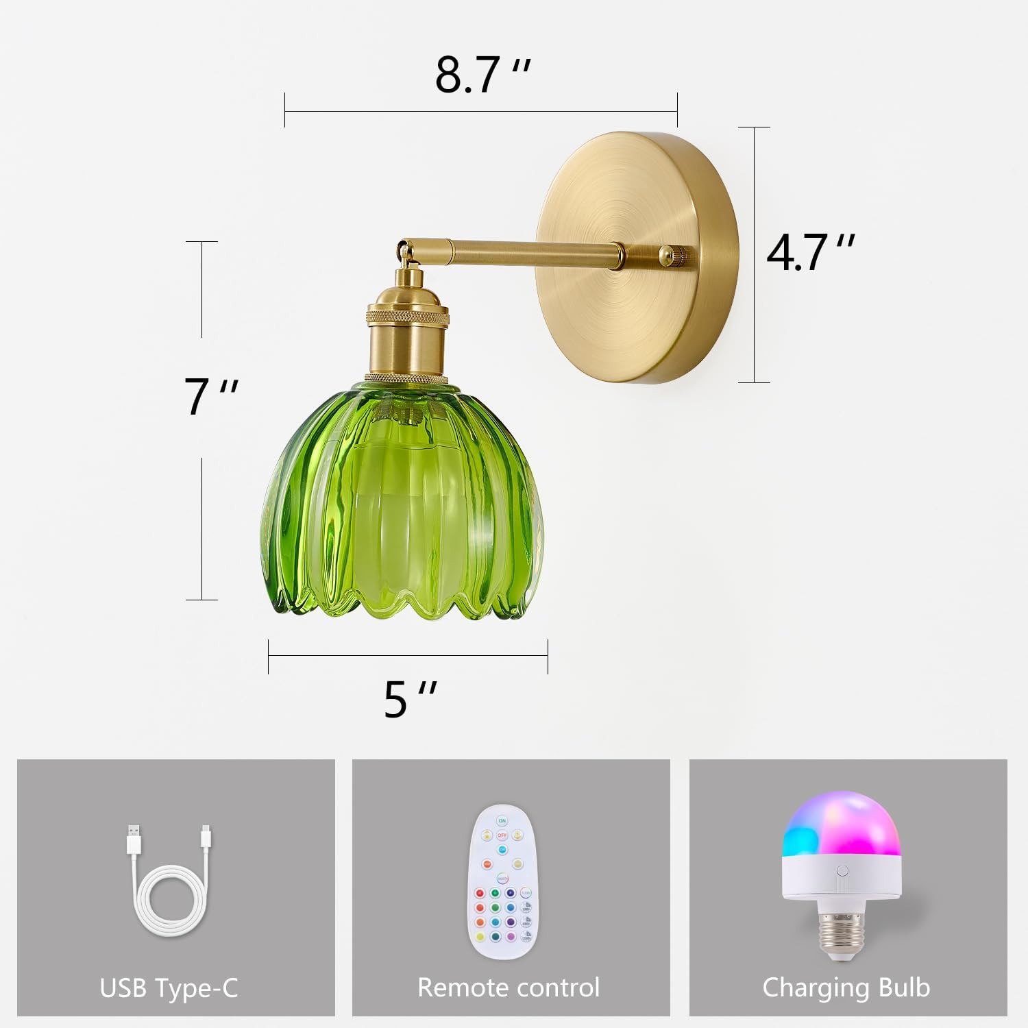 Remote-Controlled Vintage Wall Sconces with Adjustable Green Tulip Shades