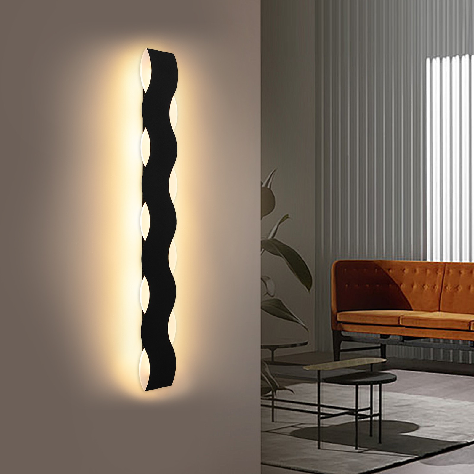 S-Shape Modern LED Wall Lamp, 20w 3000k Wired Wall Light Set (31.5*3.93*1.77 In)