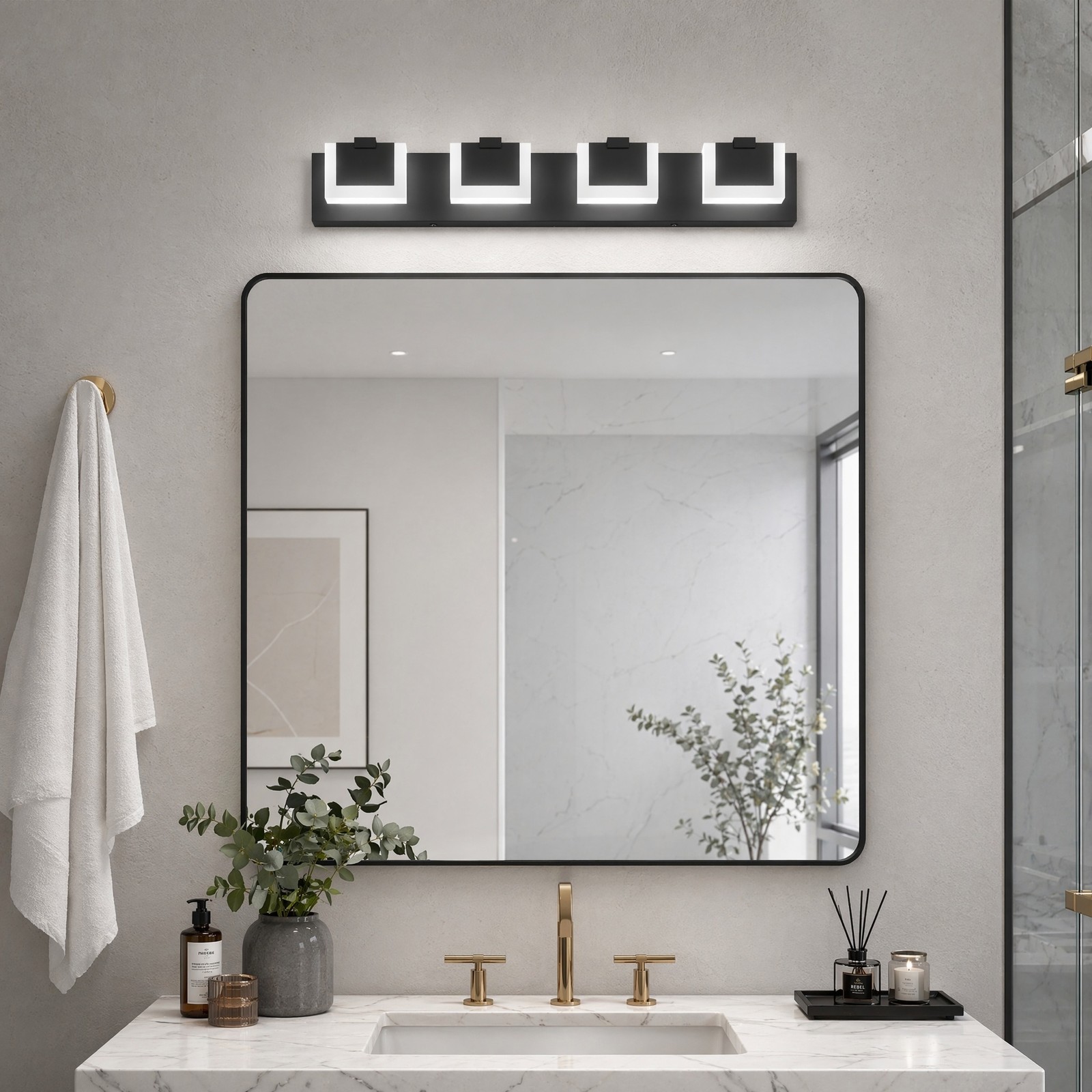 30» Vanity 4 Light LED Black Dimmable Bathroom Over Mirror Wall Sconce Fixture
