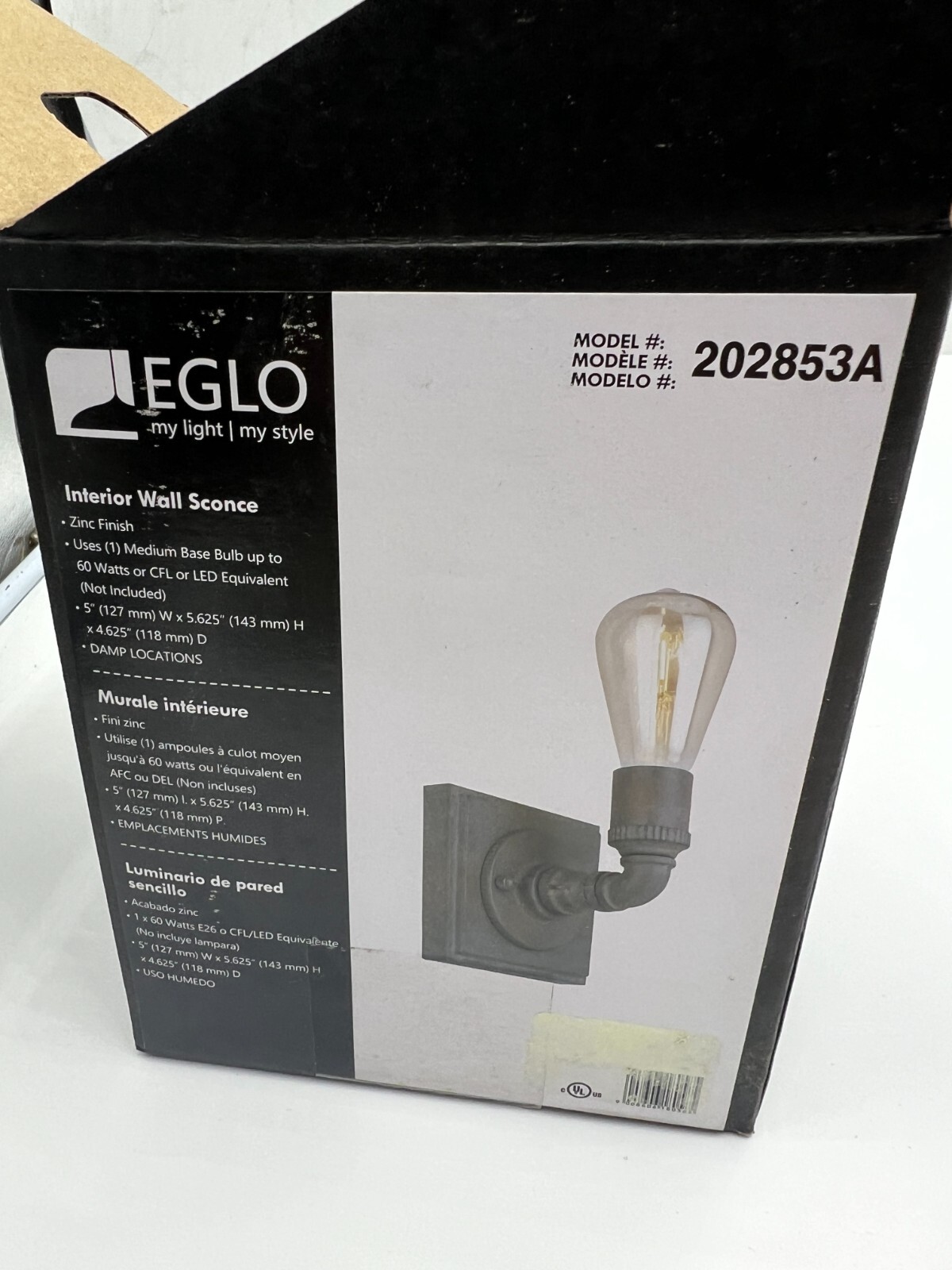 Eglo 202853A Wymer 4.61 in. W x 5.63 in. H 1-Light Zinc Industrial Wall Sconce