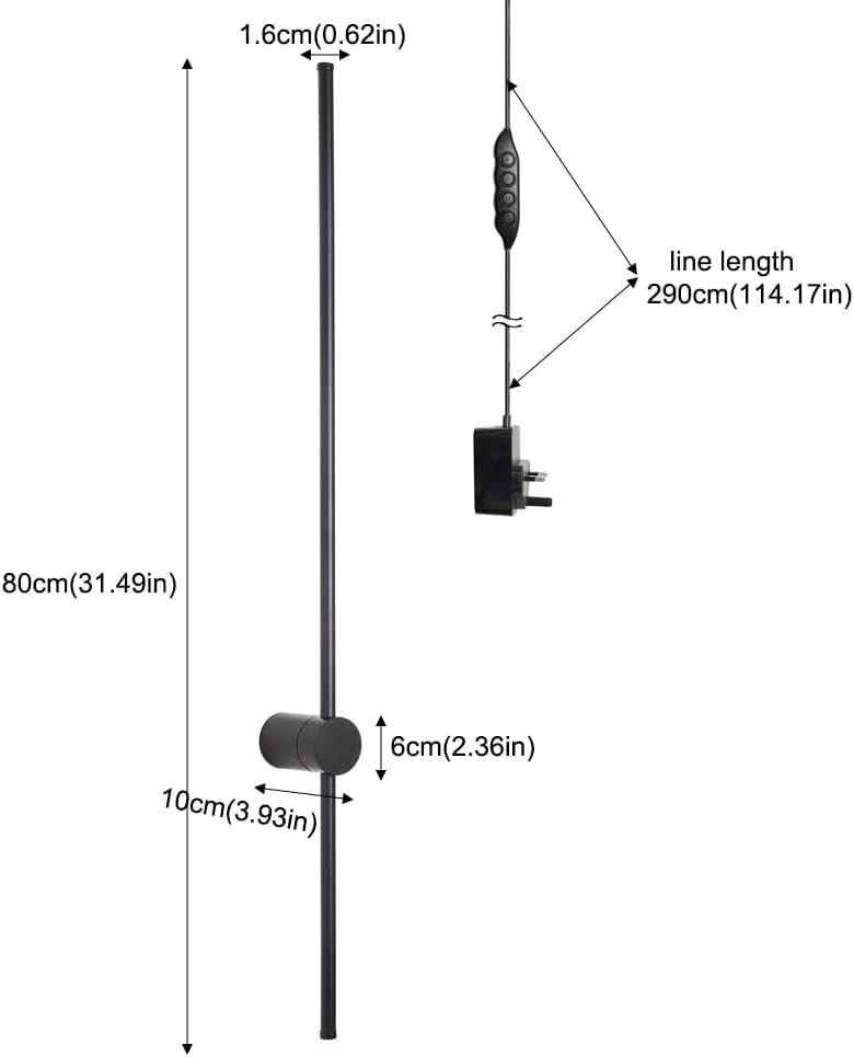 LED Plug in Wall Sconce Set of 2 Black Dimmable 39.4 Inch Remote