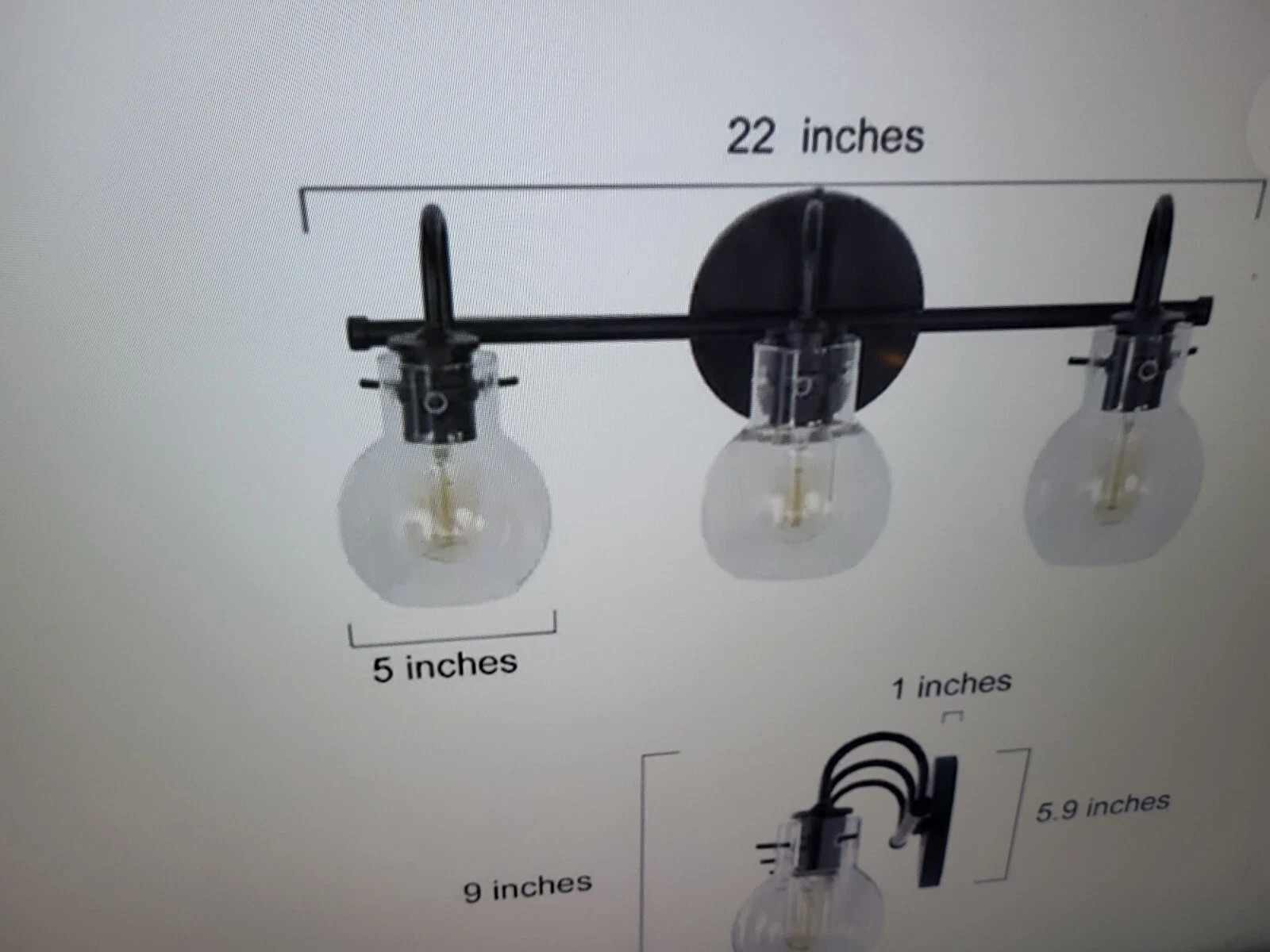 LNC A04099 22 in. 3-Light Black Bathroom Vanity Light w/Clear Globe Glass Shades