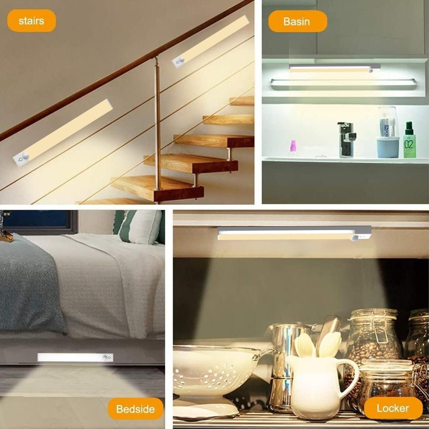 Dimmable Rechargeable LED Under Cabinet Lighting – 3-Pack, 8 Inch, Motion Sensor