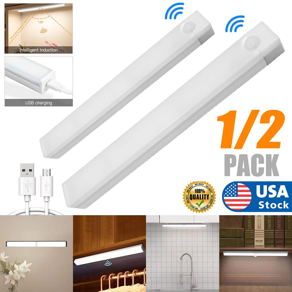1-2pcs Under Cabinet Lighting w/ Charging Station, Wireless Motion Sensor Lights