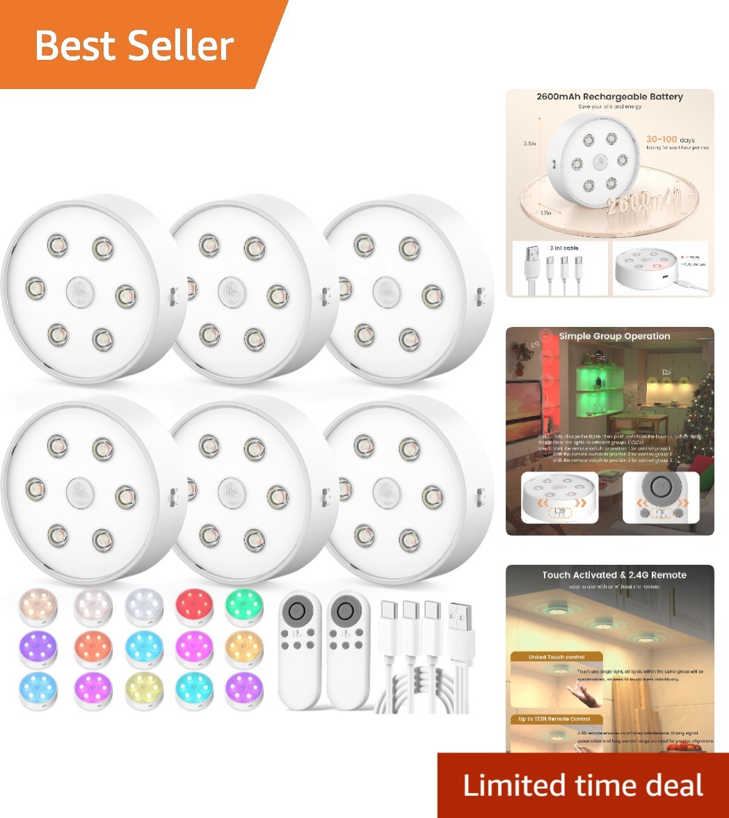 6 Pack Wireless LED Puck Lights – Dimmable Magnetic Tap Lights for Any Room