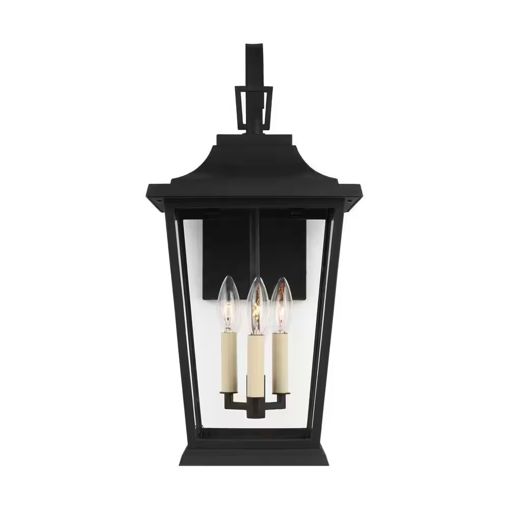 Warren 10.625 in. Medium 3-Light Textured Black Outdoor Wall Mount Lantern with