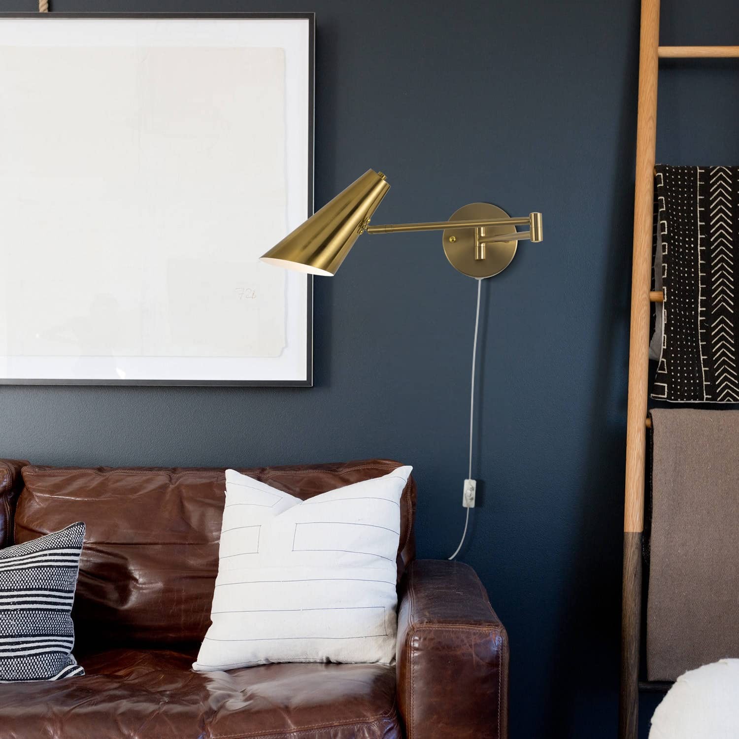 Plug in Wall Sconce Set of 2, Brass Swing Arms Wall Light Plug-in Wall Lamp f