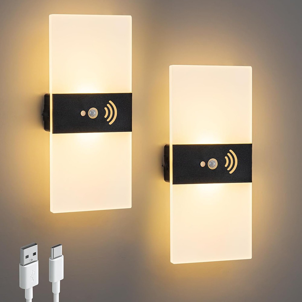 4PCS Motion Sensor Wall Sconces, Battery Operated Wall Sconce Rechargeable Light