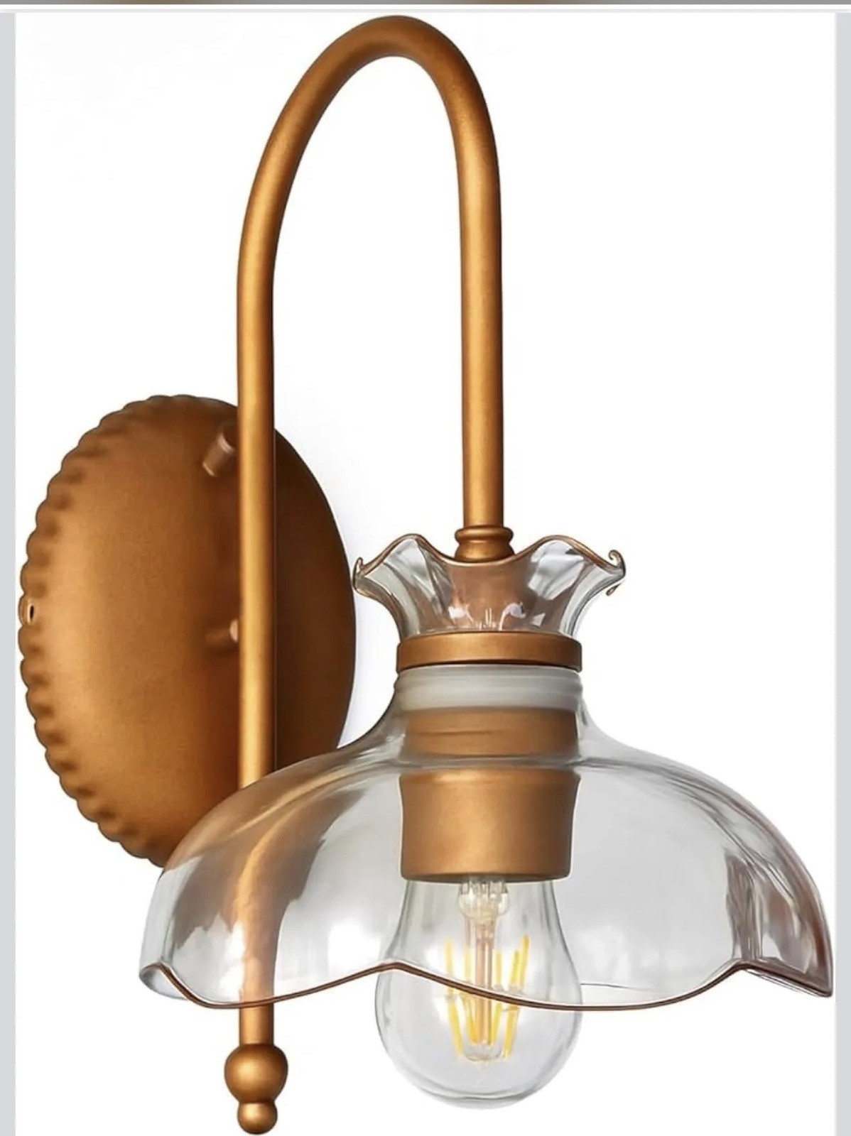 Generic PERLÉE Battery Operated Wall Sconce, USB-C Rechargeable, Copper, Glass S