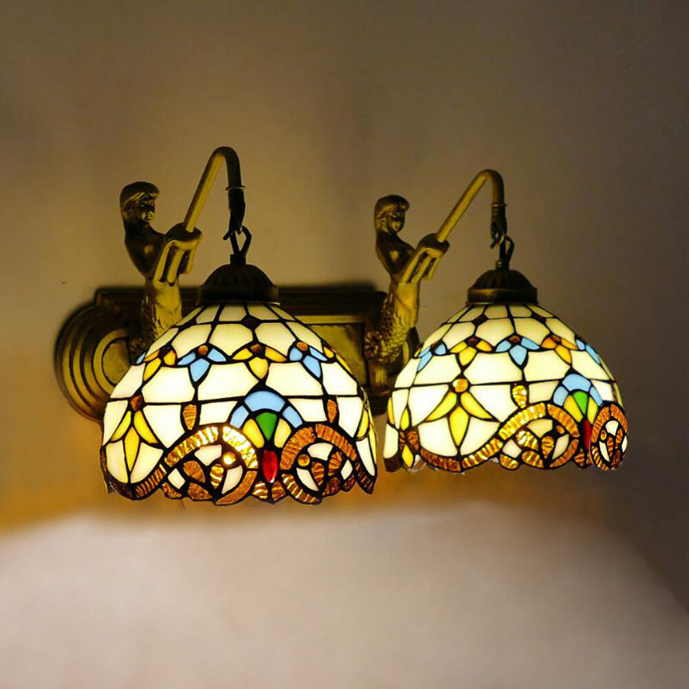 Wall Light Fixture Tiffany Style Stained Glass Wall Sconce Light 2 Light Vintage